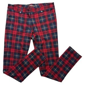 J McLaughlin Becca Red Multi Plaid Legging Pants Size 2 Petite Holiday